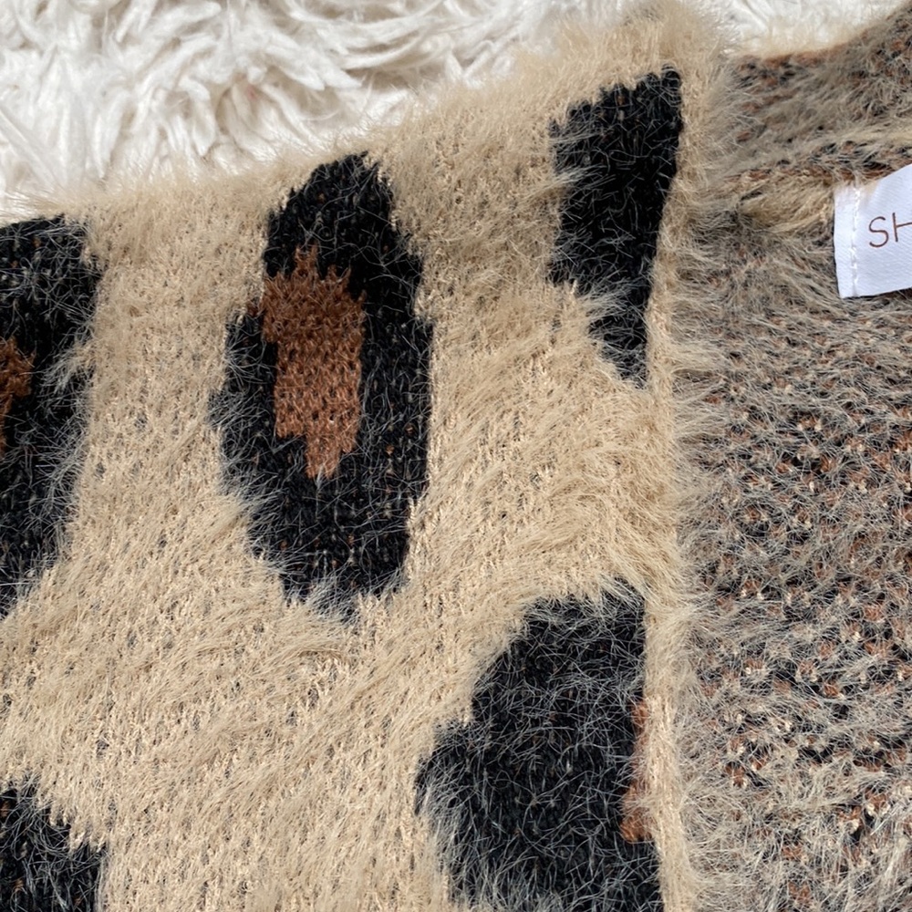 Wanna B Leopard Eyelash Open Cardigan π Tan Brown & Black - Picture 11 of 13